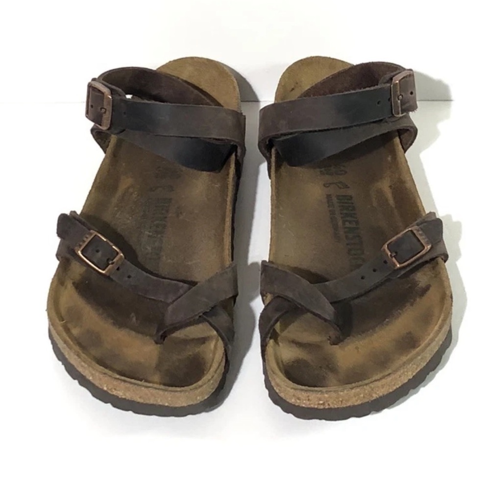 Birkenstock Women’s Brown Oiled Leather Ankle Strap Buckle Sandals - Picture 3 of 9